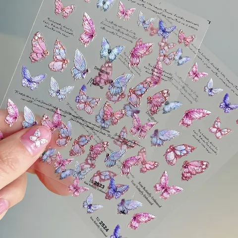 Butterfly Nail Art Stickers Vintage Embossed Pattern Ultra Thin Adhesive DIY Manicure Decoration Colorful Decals For Women