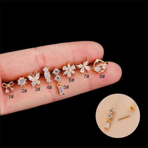 Orecchini Tragus A Farfalla Asta In Acciaio Inossidabile Rame Zirconia Cubica Gioielli Piercing Cartilagine Per Donna