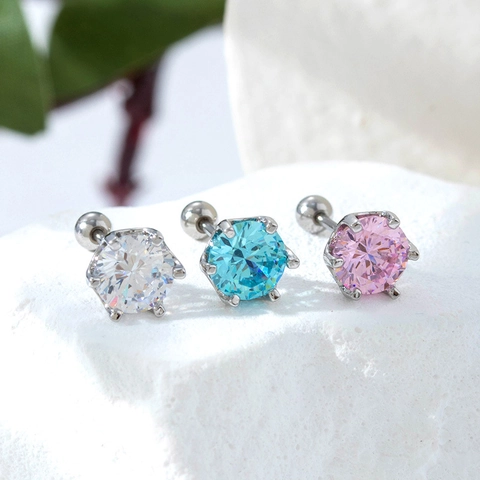Roestvrij Stalen Zirconia Oorknopjes Voor Dames Eight Hearts And Arrows Cut Schroefsluiting Oorkraakbeen Piercing Sieraden