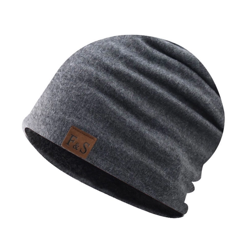 Unisex Winter Slouchy Beanie Hat Fleece Lined Thick Warm Knit Cap With Leather Patch Casual Outdoor Windproof Soft Cotton Beanie