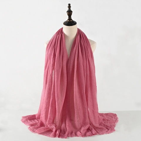 Women Cotton Linen Scarf Wrinkled Solid Color Fringed Shawl Lightweight Sun Protection Simple Elegant Wrap