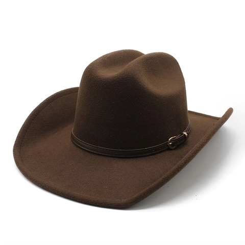 Chapeau De Cowboy Western Rétro Feutre De Laine Large Bord Style Ethnique Avec Boucle De Ceinture En Cuir Pour Hommes Femmes