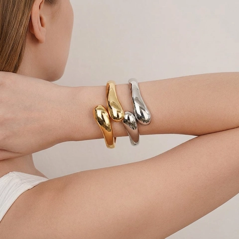Bracciale Rigido Aperto Goccia D'acqua Minimalista Rame Lucido Geometrico Per Donna Stile Di Lusso