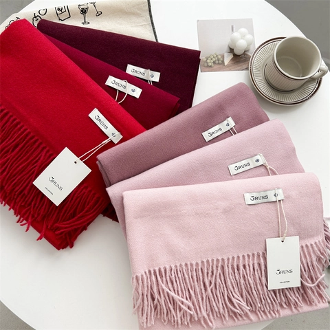 Women Winter Warm Cashmere Like Scarf Long Solid Color Tassel Shawl Thick Soft Polyester Tie-dyed Wrap For Everyday Outdoor