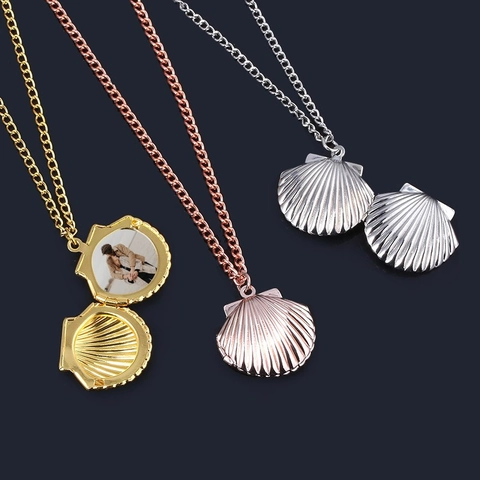 Collar de Relicario de Concha de Acero Inoxidable Colgante de Marco de Fotos de Vieira Joyería Conmemorativa para Mujeres Hombres Regalo