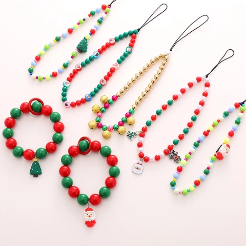 Handy Lanyard Anhänger Weihnachten Acryl Perlen Metall Glocke Anti Drop Handgelenkband Weihnachtsmann Party Deko Geschenk