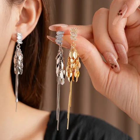 Wheat Ear Long Tassel Dangle Earrings With Zircon Copper And 925 Sterling Silver Earring Post Luxury For Women