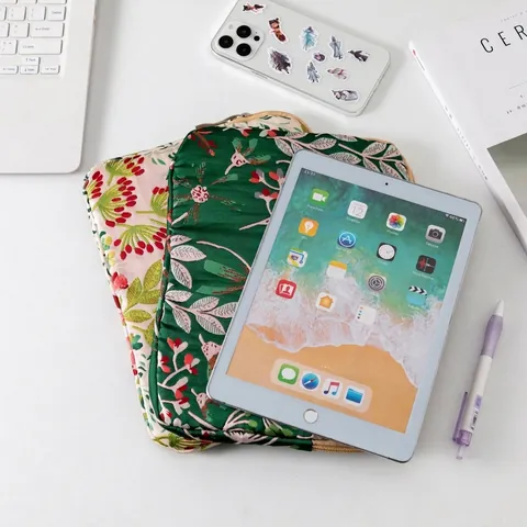 Funda Para Portátil Bordada Con Margaritas Tela Acolchada Estuche Para Tableta Bolsa De Protección Antigolpes Forro Estético