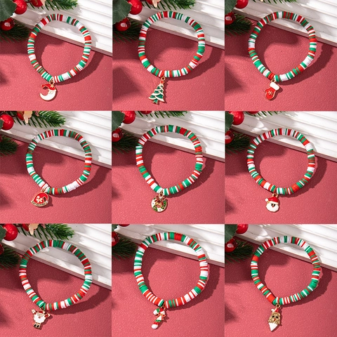 Weihnachten Wunscharmband Weiche Keramik Perlen Legierung Emaille Weihnachtsmann Rentier Anhänger Festlich