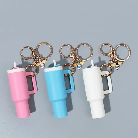 Portachiavi A Forma Di Mini Bicchiere Con Pendente Ape In Smalto Plastica Metallo Fascino Borsa Novità Regalo