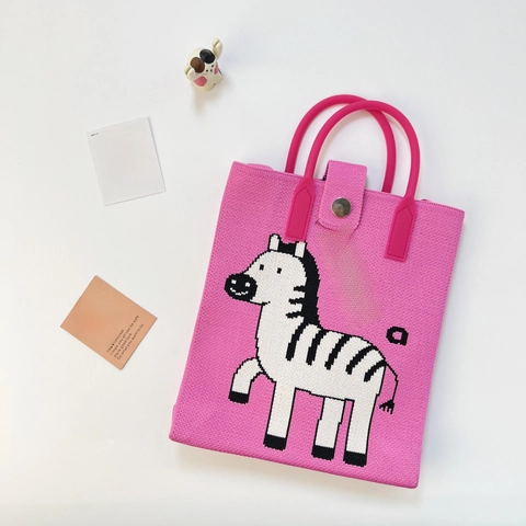 Cartoon Pattern Knitted Handbag Polyester Crossbody Phone Bag Casual Urban Simple Fashion Lightweight Portable