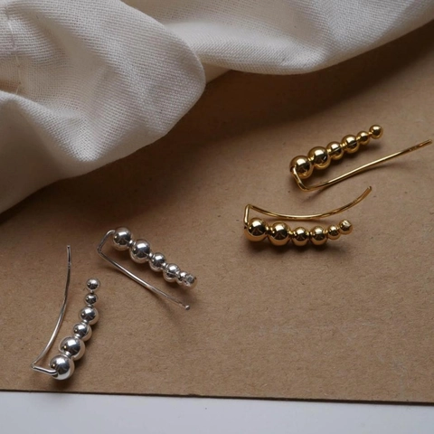 925 Sterling Silber Rundperlen Ear Crawler Ohrringe Minimalistisch Geometrisch Bogen Ohrkletterer Eleganter Schmuck