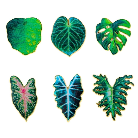 Emaille Tropische Plant Blad Brosje Zinklegering Simulatie Lotusblad Badge Cartoon Groen Bloem Pin Voor Dames Kleding Decoratie
