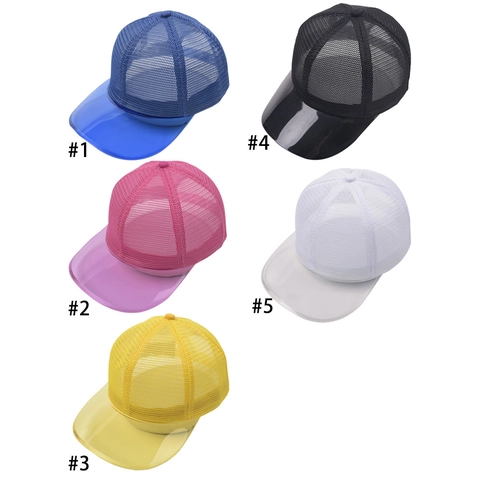 Mesh Baseball Cap Transparent PVC Brim Breathable Outdoor Sun Hat Adjustable Solid Color Pony Cap For Women Men