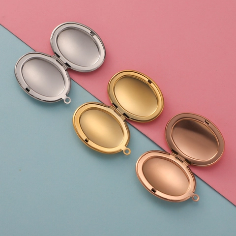 Oval Locket Pendant 316L Stainless Steel Mirror Polished Openable Photo Frame For DIY Jewelry Making Necklaces