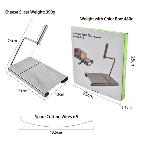 Cheese Slicer 304 Stainless Steel With Scale Manual Butter Ham Wire Cutter Tool For Home Kitchen Spare Wires