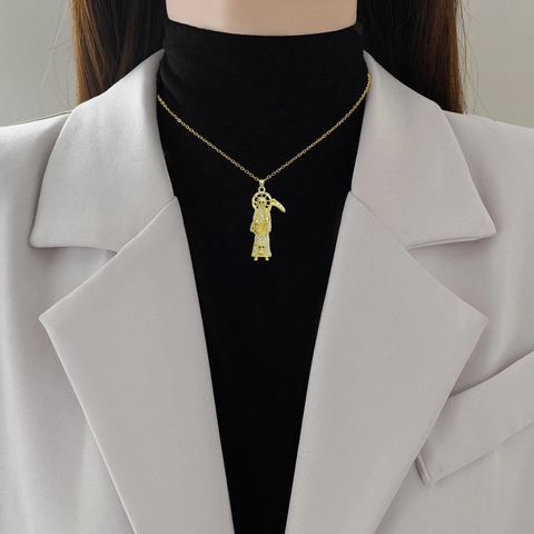 Collana Con Pendente Santa Muerte Oro Catena In Acciaio Inossidabile Rame Con Zirconia Cubica Gotica Hip Hop