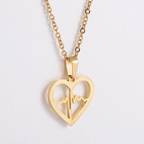 Herzform EKG Herzschlag Halskette Und Ohrstecker 316 Edelstahl 18K Vergoldet Minimalistischer Polierter Schmuck Für Frauen