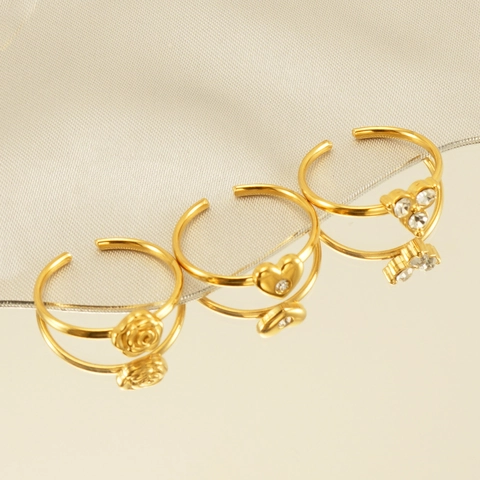 Trendy Stainless Steel Rings For Women 18K Gold Plated Heart Rose Flower Knot Zircon Fashion Adjustable Open Jewelry