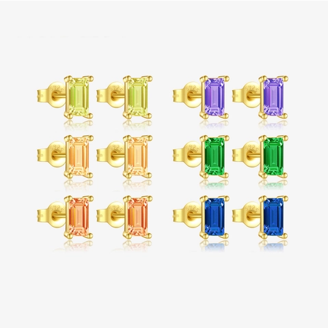 S925 Sterling Silver Rectangle Zirconia Stud Earrings Gold Plated Lacquered Geometric Minimalist Daily Jewelry For Women