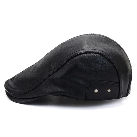 Gorra Plana De Cuero PU Para Hombre Vintage Invierno Cálido Ajustable Sombrero Ivy Moda Exterior
