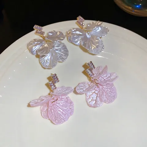 Boucles D'oreilles Pendantes Pétales De Fleurs Avec Zircon Alliage Et Tige En Argent Sterling 925 Style Doux Pour Femmes