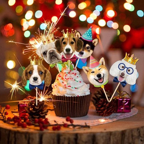Hund Welpe Geburtstag Party Tortenaufsätze Karton Cupcake Picks Mit Bambusstäben Niedliches Tier Haustier Dekoration