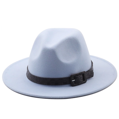 Wool Felt Fedora Hat Wide Brim Cashmere Jazz Cap With Belt Buckle Vintage Elegant Winter Unisex Outdoor Accessories