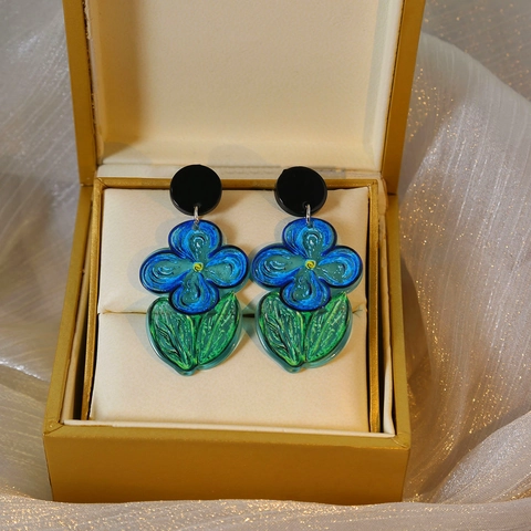 Pendientes De Acrílico Con Estilo De Pintura Al Óleo Floral Con Poste De Acero Inoxidable Dulce Retro Elegante