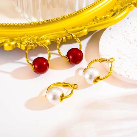 Angola Red Artificial Pearl Necklace And Earrings Stainless Steel Gold Snake Bone Chain Elegant Jewelry For Women