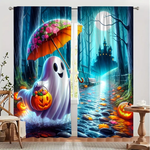 Cortinas De Ducha Halloween Navidad Poliéster Opaco Decoración De Baño Vacaciones Fantasma Calabaza Cachorro Camión Rojo