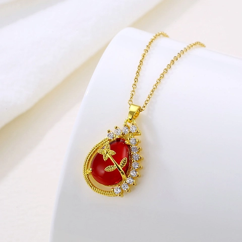 Collana Con Ciondolo A Goccia D'Acqua Acciaio Inossidabile Zircone Design Floreale Gioielli Di Moda Per Donna Elegante