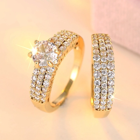 Luxury Round Zircon Engagement Ring Copper Wedding Bridal Jewelry Multi-Row Micro-Pave Shiny Fashion Accessory Women