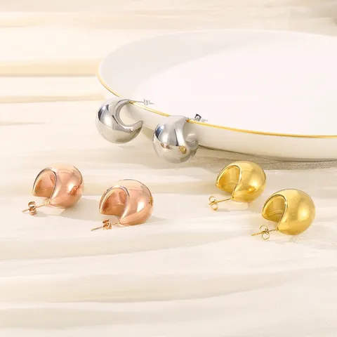 Orecchini A Cerchio A Forma Di C Cavi In Acciaio Inossidabile Lucidati A Specchio Design Geometrico Placcati Oro Per Donne