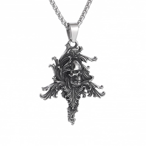 Collar Con Colgante De Calavera Cruz Dragón Estilo Punk Gótico Con Colgante De Aleación Y Cadena De Acero Inoxidable Plata Retro