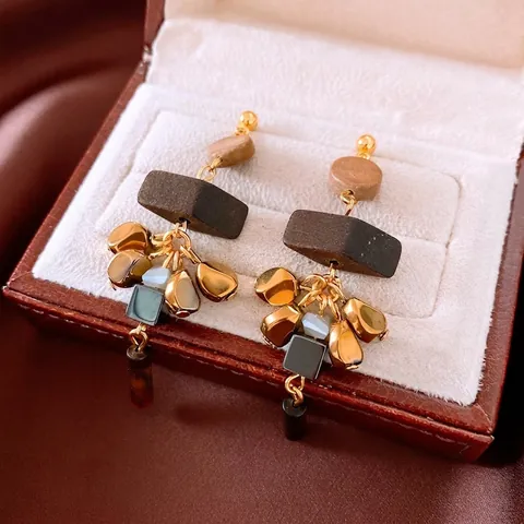 Pendientes Colgantes Geométricos Vintage Con Ojo De Tigre Madera Y Poste De Plata De Ley 925 Estilo Bohemio Mujeres