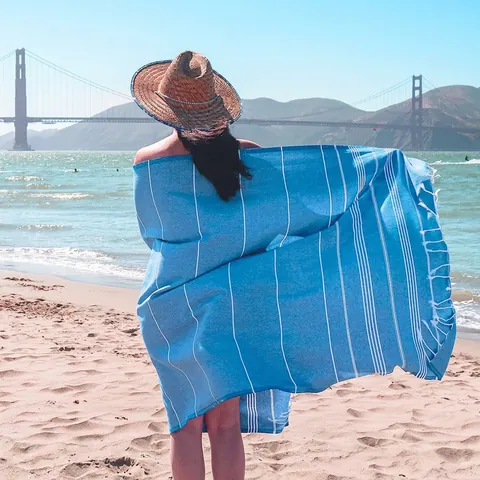Striped Turkish Beach Towel Quick Dry Polyester Cotton Blend Bath Towel With Tassels For Spa Yoga Pool Sauna