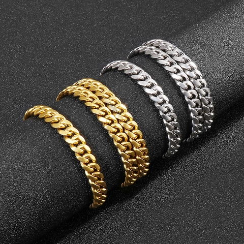Collana E Bracciale A Catena Cubana Hip Hop Acciaio Inossidabile Gioielli Uomo Streetwear Oro Argento