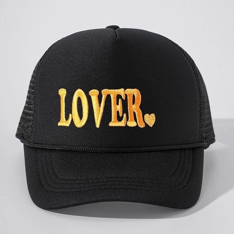 Casquette De Camionneur Brodée Lover Heart Maille Respirante Snapback Réglable Pare-Soleil Bord Incurvé Mode Polyester