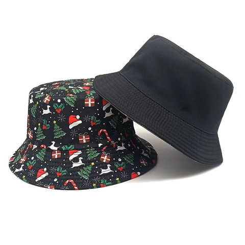 Weihnachten Fischerhut Polyester Wendbar Druck Sonnenschutz Feiertag Party Reise Outdoor Accessoire Für Herren Damen
