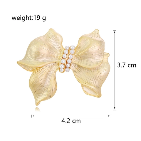 Spilla a Fiocco in Lega di Zinco Stile Coreano Con Perle Artificiali Oro Metallo Spazzolato per Donna Vestito Cappotto Gioielli