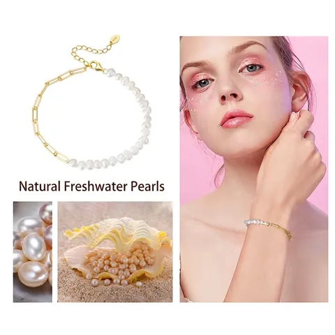 Bracelet En Perles D'eau Douce Baroque Avec Chaîne À Maillons Trombone En Argent Sterling S925 Bijoux Pour Femmes