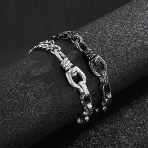 Heren Ketting Armband Roestvrij Staal Vintage Industrieel Punk Splitsen Getextureerde Schakels Sieraden Cadeau