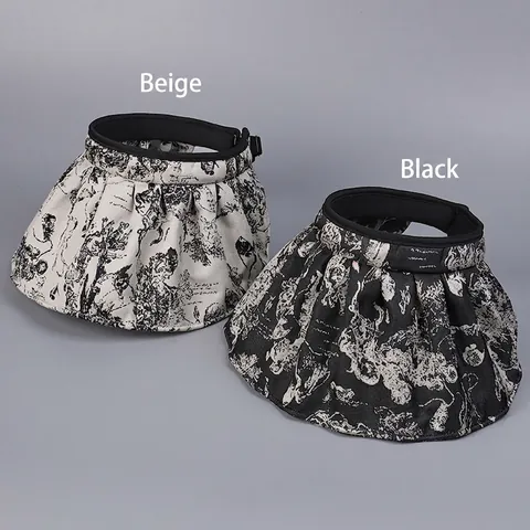 Chapeau Soleil Vide Femmes Polyester Grand Bord Protection UV Été Vintage Imprimé Encre Visière Réglable Modelable