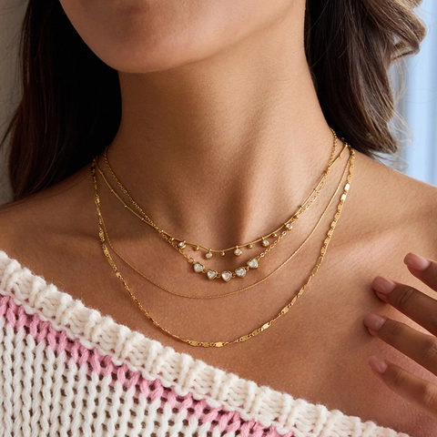 Collana Pendente Cuore Acciaio Inossidabile Placcato Oro 18K Zircone Chic Impermeabile Ipoallergenico Donne