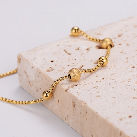 Adjustable Beaded Bracelet 316L Stainless Steel 18K Gold Plated Minimalist Pull Chain Jewelry For Women