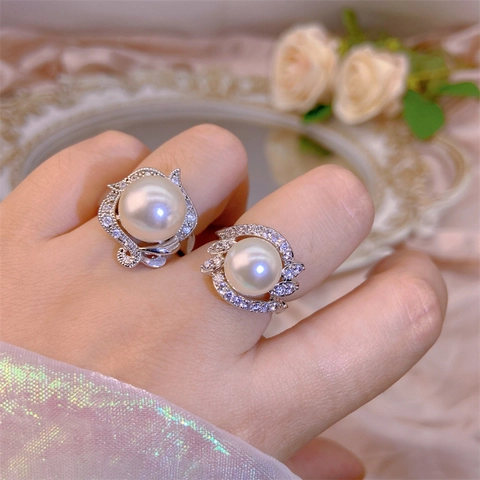 Elegante Anello Con Perla Artificial Di Imitazione Grande Per Donna Lusso Leggero Floreale Spirale Zircone Intarsiato Gioielli Regalo