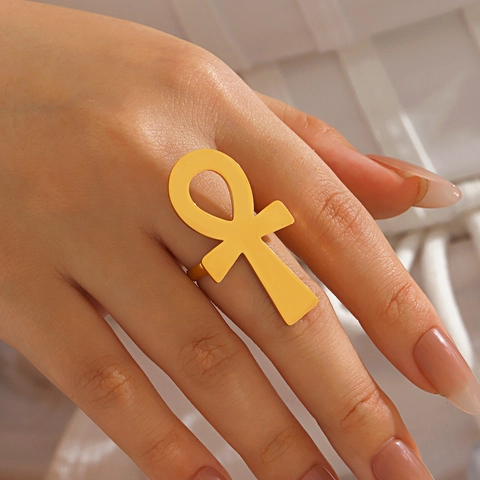 Anillo Cruz Ankh Acero Inoxidable Antiguo Egipto Llave De La Vida Joyería Ajustable Para Mujer Estilo Étnico