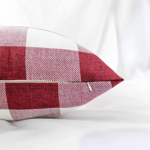 Cotton Linen Plaid Pillow Covers Buffalo Check Cushion Cases Double Sided With Invisible Zipper For Sofa Couch Decor