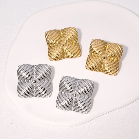 Orecchini A Lobo Quadrati Texturizzati In Acciaio Inossidabile Placcato Oro 18K Gioielli Geometrici Vintage Per Donna